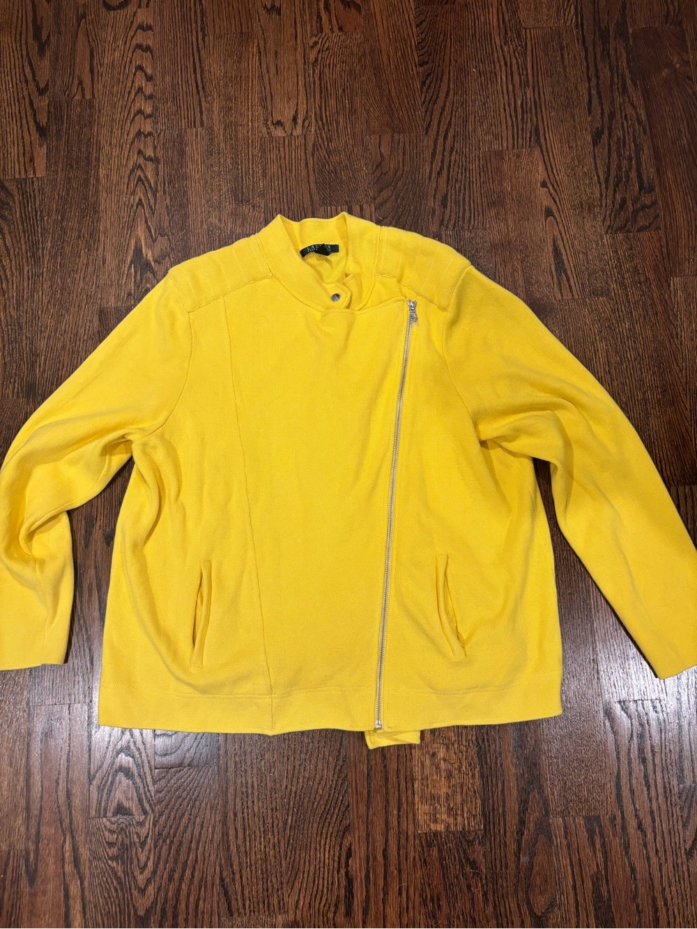 Yellow Asymmetrical Zip women’s moto jacket 3X, Ralph Lauren